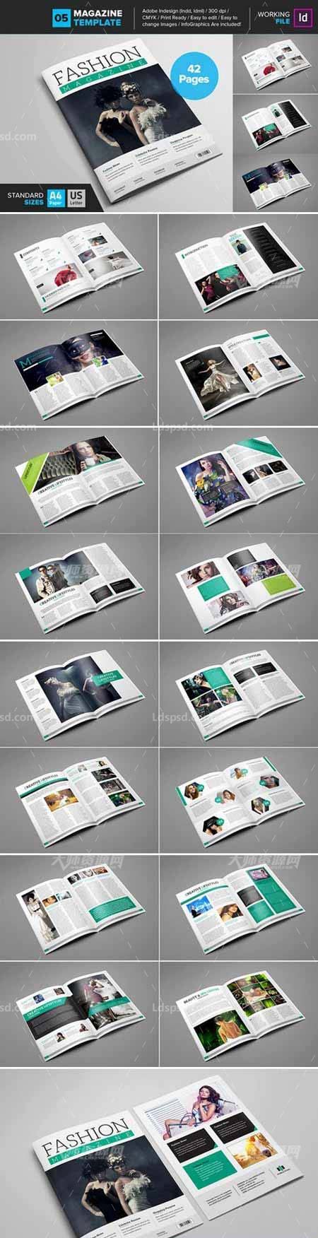 Magazine Template 05,indesign模板－时尚杂志(42页/通用型)